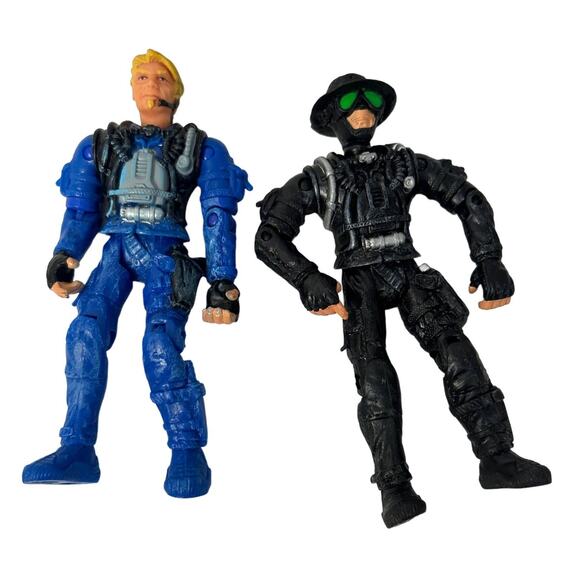 2003 Lanard Action Figures Vintage Blue Black Military Special Forces Set of 2 - Picture 1 of 8